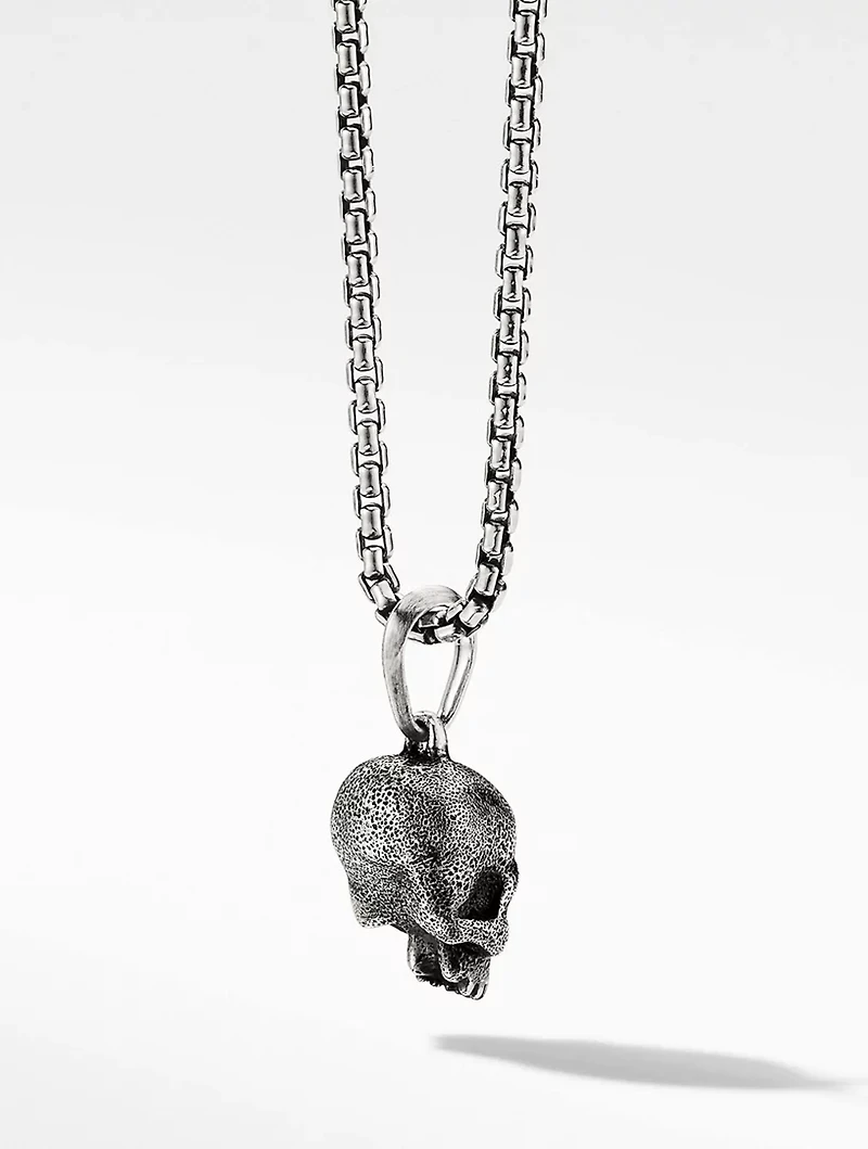 Memento Mori Skull Amulet In Sterling Silver With Pavé Black Diamonds