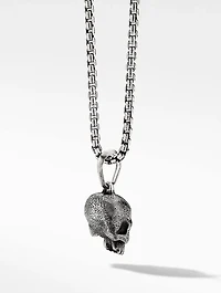 Memento Mori Skull Amulet In Sterling Silver With Pavé Black Diamonds