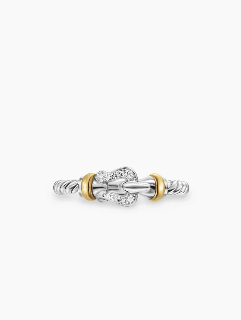 Petite Buckle Ring In Sterling Silver With 18k Yellow Gold And Diamonds, 2mm