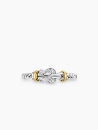 Petite Buckle Ring In Sterling Silver With 18k Yellow Gold And Diamonds, 2mm