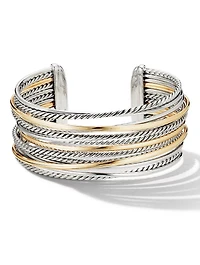 Crossover Cuff Bracelet Sterling Silver With 18k Yellow Gold