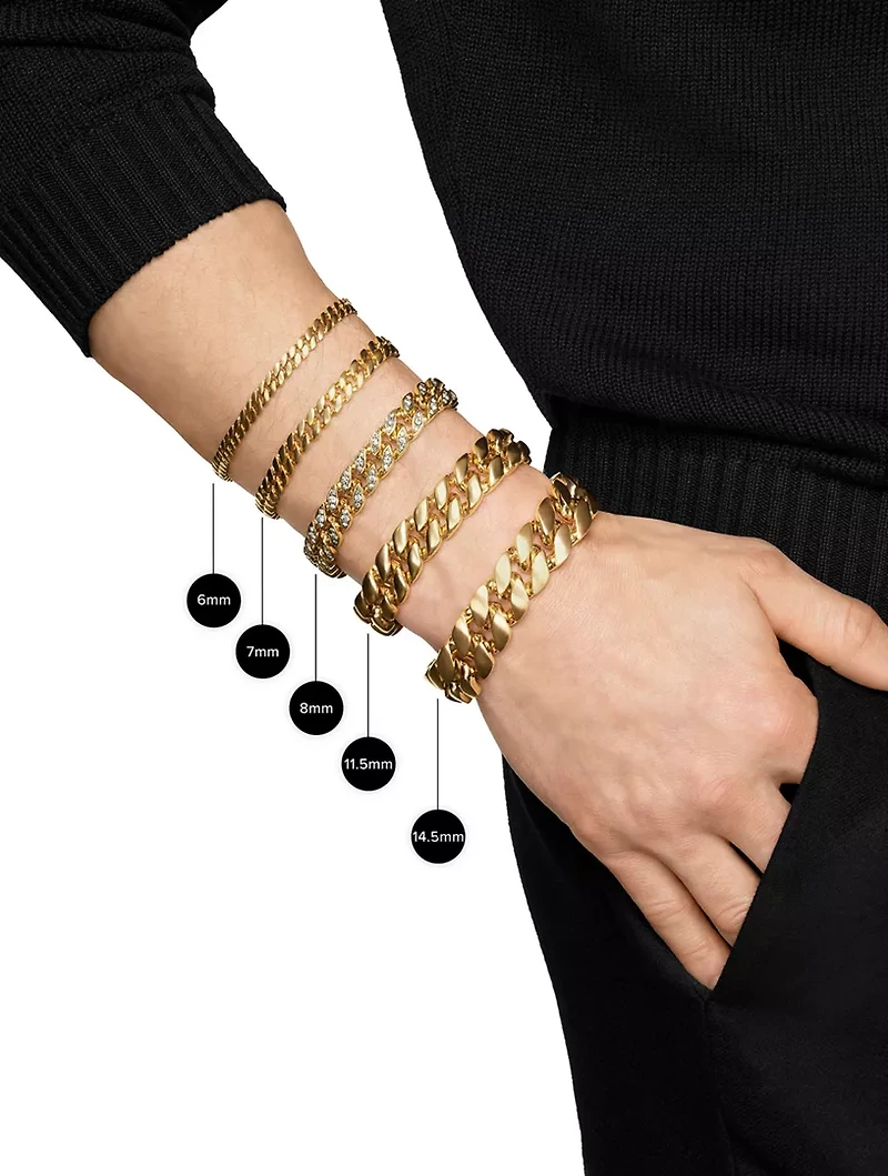 Curb Chain Bracelet 18k Yellow Gold With Diamonds, 11.5mm