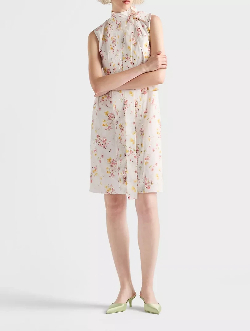Pleated Floral-print Poplin Dress