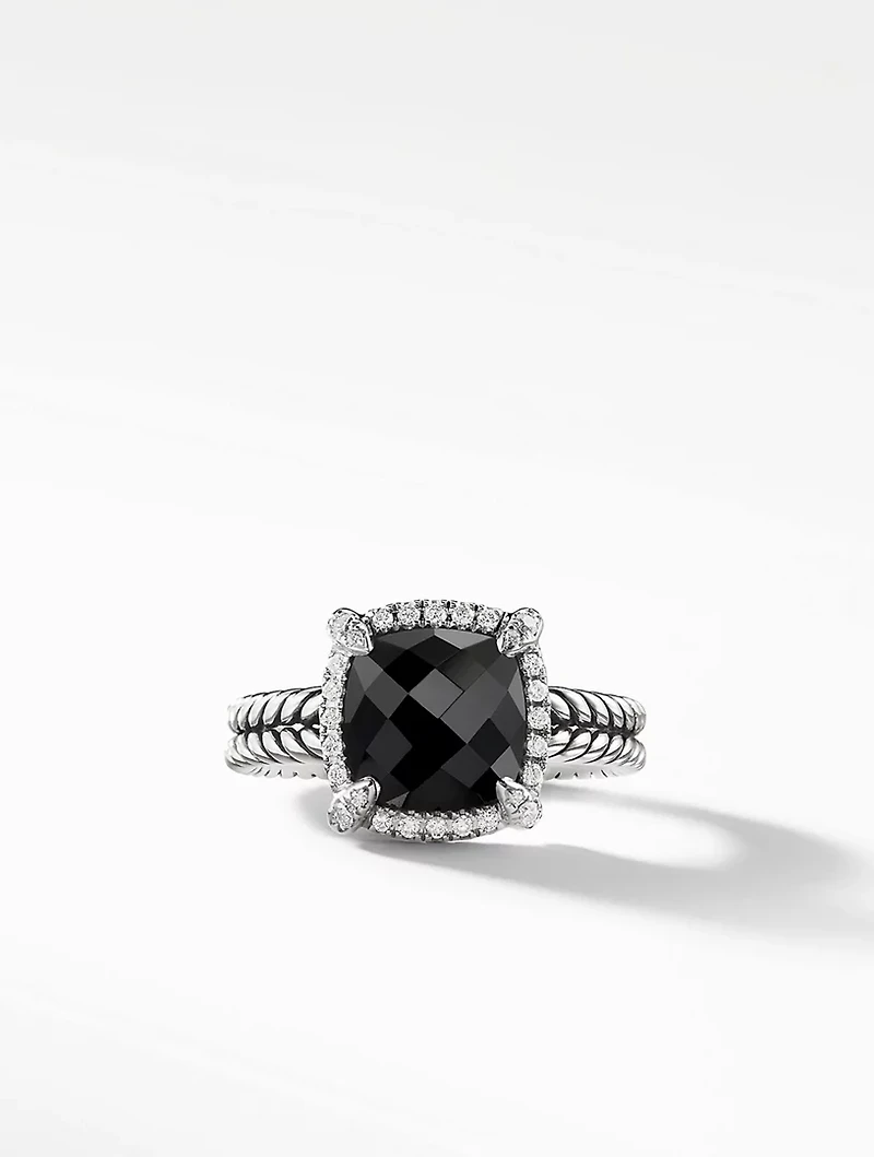 Chatelaine® Pavé Bezel Ring Sterling Silver With Black Onyx And Diamonds