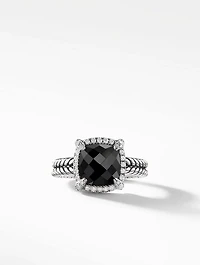 Chatelaine® Pavé Bezel Ring Sterling Silver With Black Onyx And Diamonds