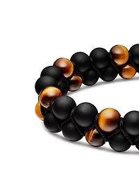 Spiritual Beads Two Row Woven Bracelet Black Onyx, Tiger’s Eye, Nylon And Sterling Silver, 8mm