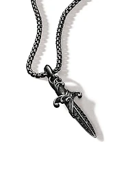 Waves Dagger Amulet In Sterling Silver With Pavé Black Diamonds