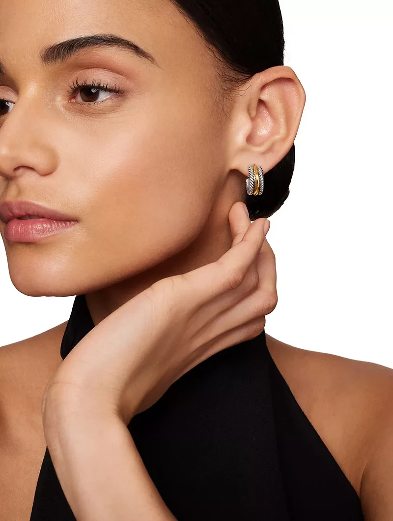 Cable Collectibles® Huggie Hoop Earrings In Sterling Silver With 14k Yellow Gold, 15.6mm