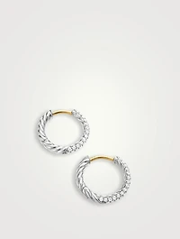 Petite Pavé Huggie Hoop Earrings In Sterling Silver With Diamonds, 14mm