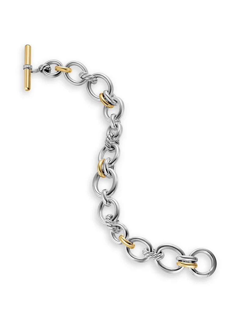 Dy Mercer® Chain Bracelet Sterling Silver With 18k Yellow Gold And Diamonds, 8mm