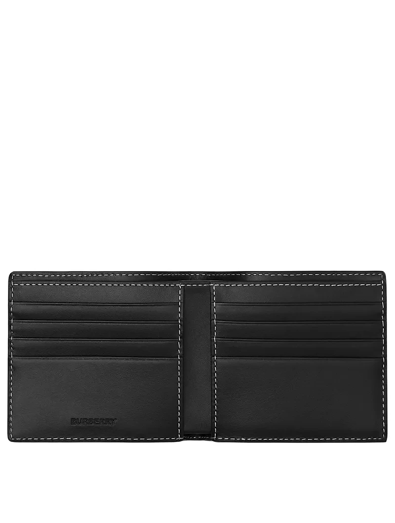 Check And Leather Bifold Wallet