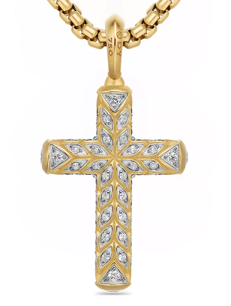 Chevron Cross Pendant In 18k Yellow Gold With Pavé Diamonds, 36mm