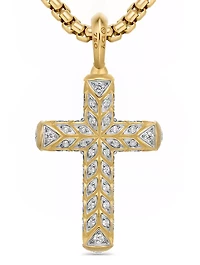 Chevron Cross Pendant In 18k Yellow Gold With Pavé Diamonds, 36mm