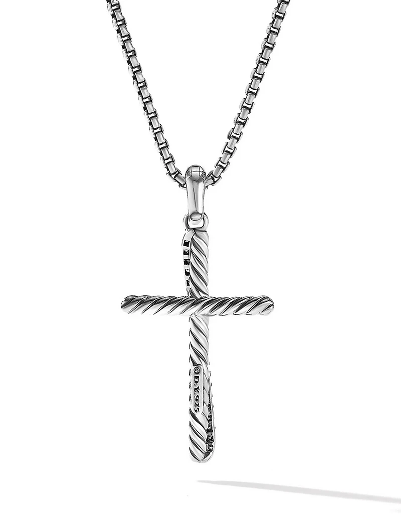 Crossover Cross Pendant In Sterling Silver With Pavé Diamonds