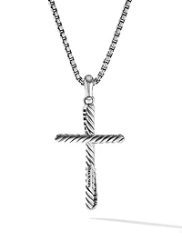 Crossover Cross Pendant In Sterling Silver With Pavé Diamonds