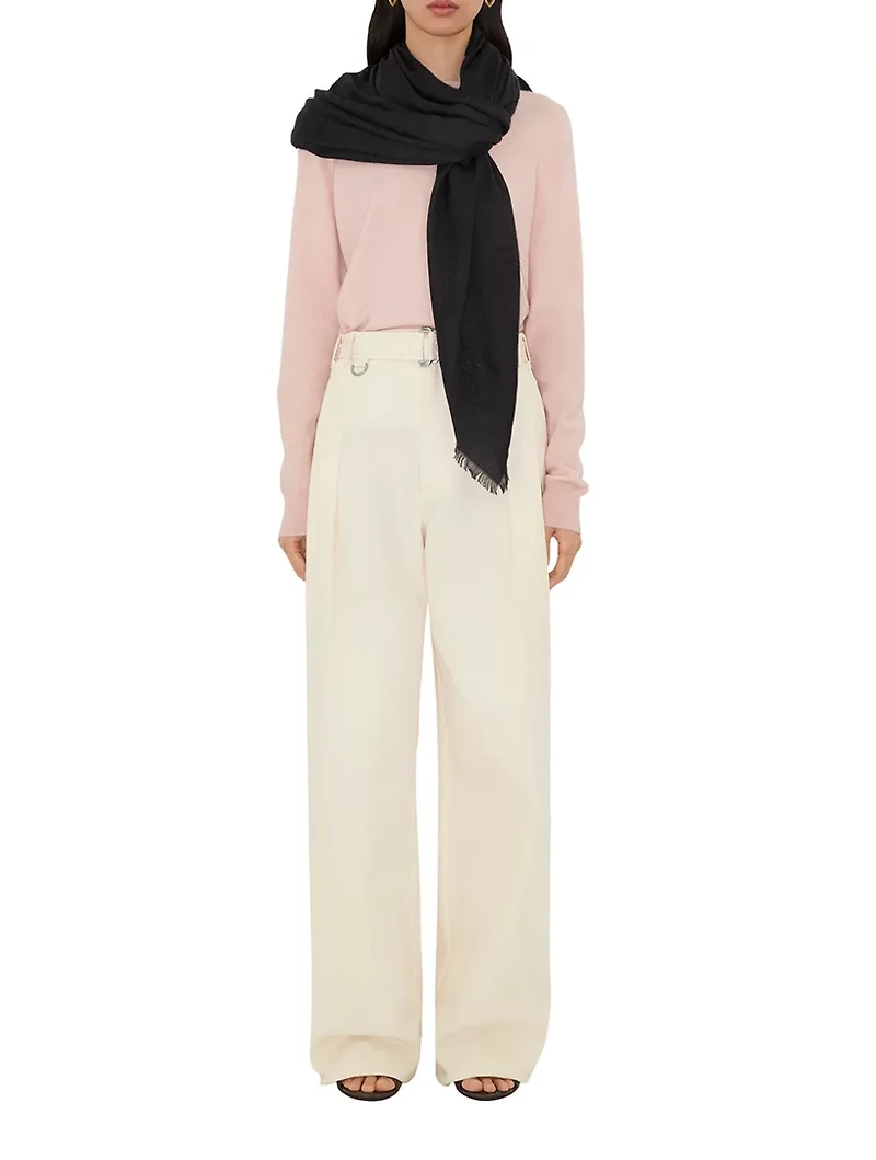 Wide Check Wool Silk Scarf