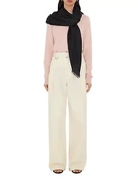 Wide Check Wool Silk Scarf