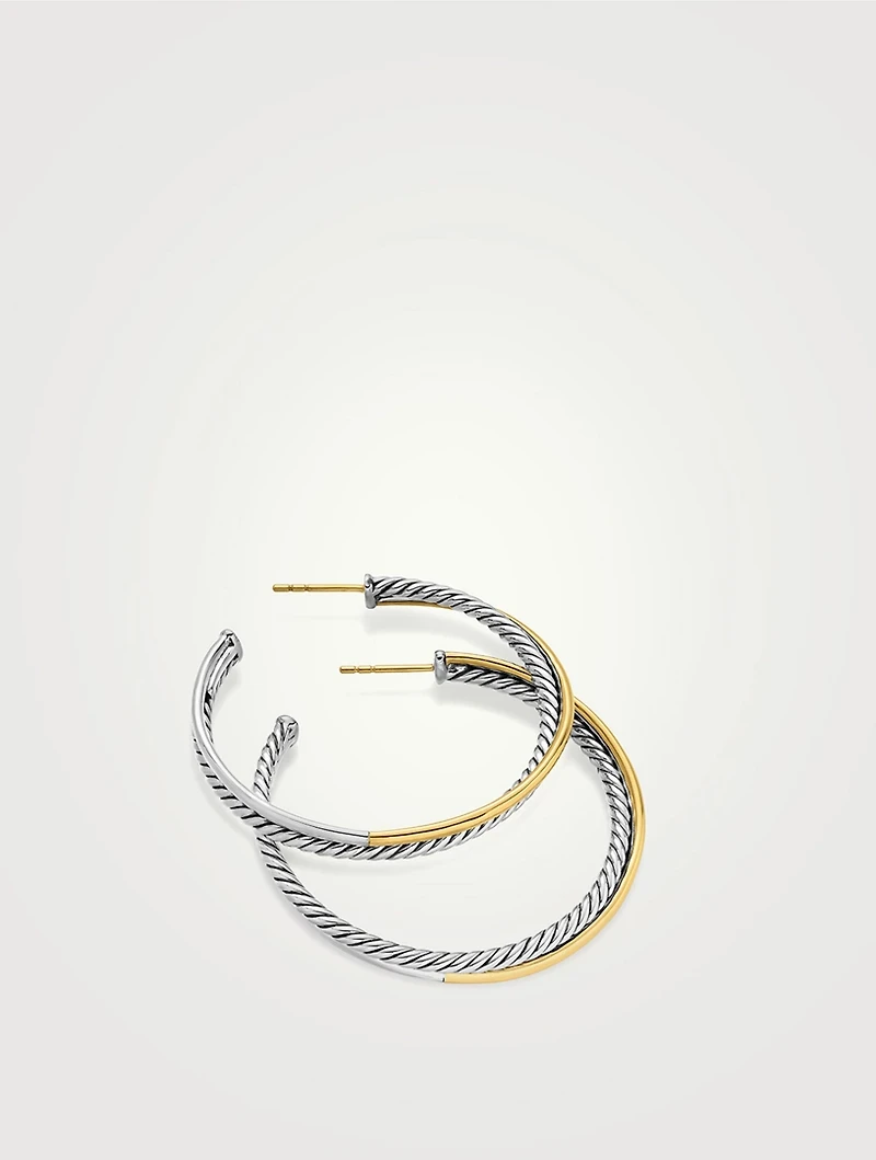 Crossover Hoop Earrings In Sterling Silver With 18k Yellow Gold, 44mm
