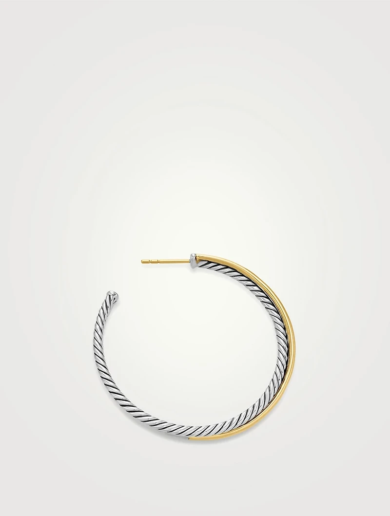Crossover Hoop Earrings In Sterling Silver With 18k Yellow Gold, 44mm