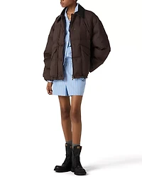 Technical Pongé Cropped Down Jacket