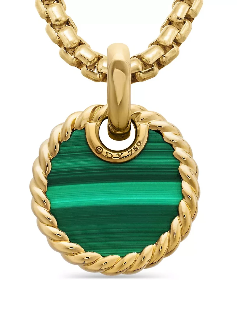 Dy Elements® Disc Pendant In 18k Yellow Gold With Malachite, 15.5mm