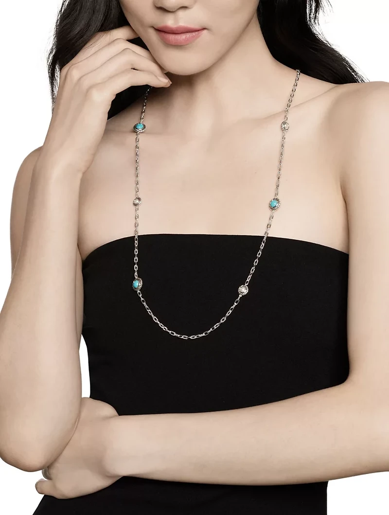 Pearl Classics Station Chain Necklace In Sterling Silver With Turquoise, 4mm