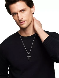 Chevron Cross Pendant In Sterling Silver With Black Diamonds, 36mm