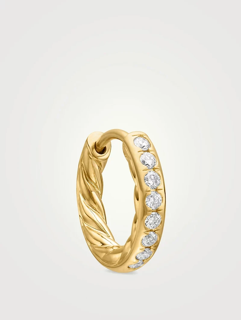 Pavé Huggie Hoop Earrings In 18k Yellow Gold With Diamonds, 13mm