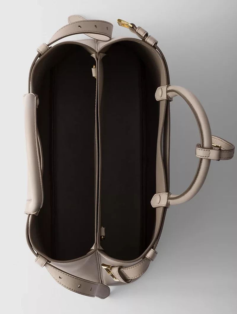 Prada Buckle Medium Leather Handbag With Double Belt