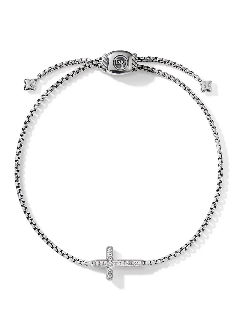 Petite Pavé Cross Chain Bracelet In Sterling Silver With Diamonds