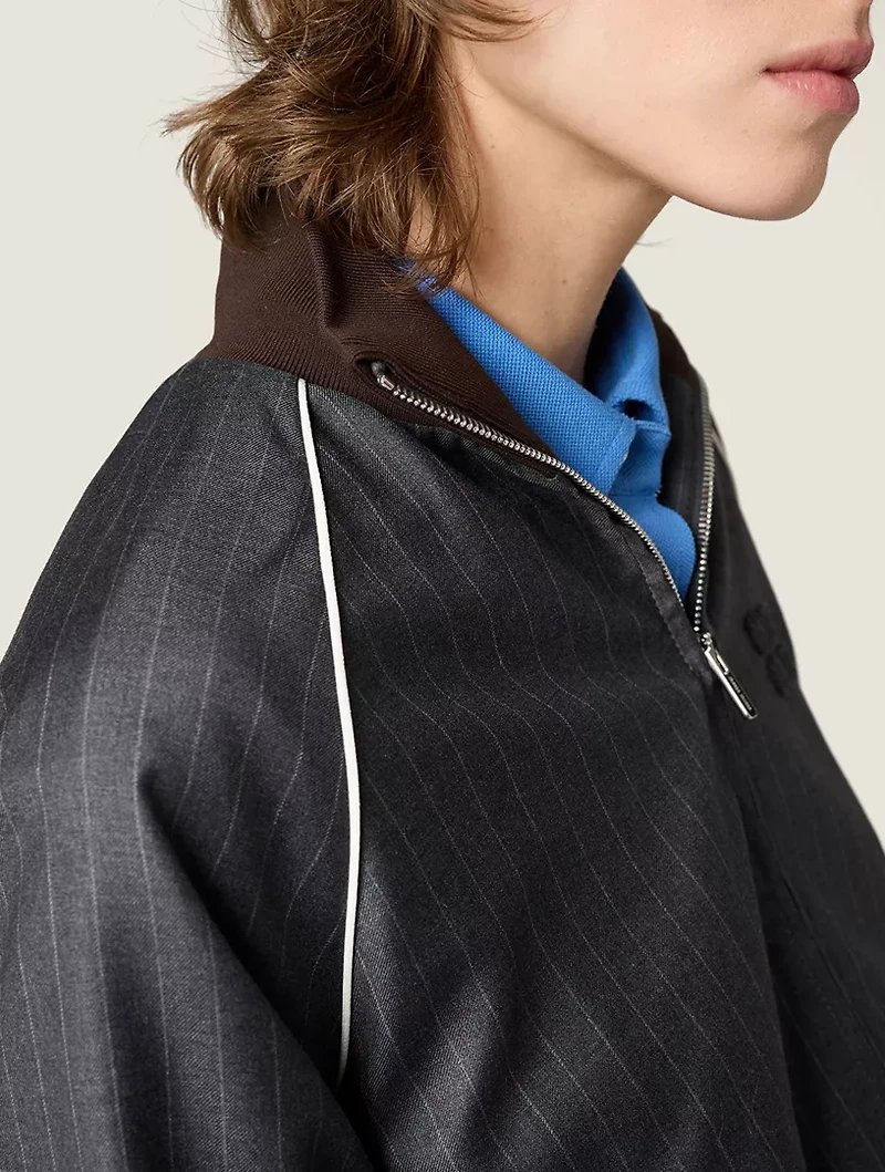 Pinstriped Zipper Blouson Jacket