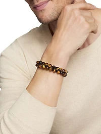 Spiritual Beads Two Row Woven Bracelet Sterling Silver With Tiger’s Eye, 8mm