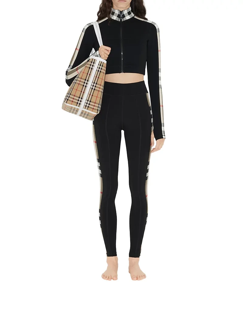 Check Trim Stretch Jersey Leggings