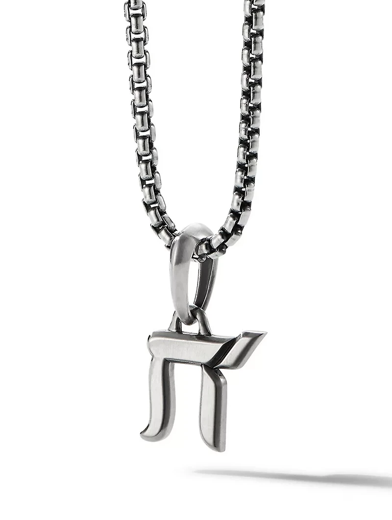 Chai Amulet In Sterling Silver With Pavé Black Diamonds