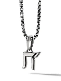Chai Amulet In Sterling Silver With Pavé Black Diamonds