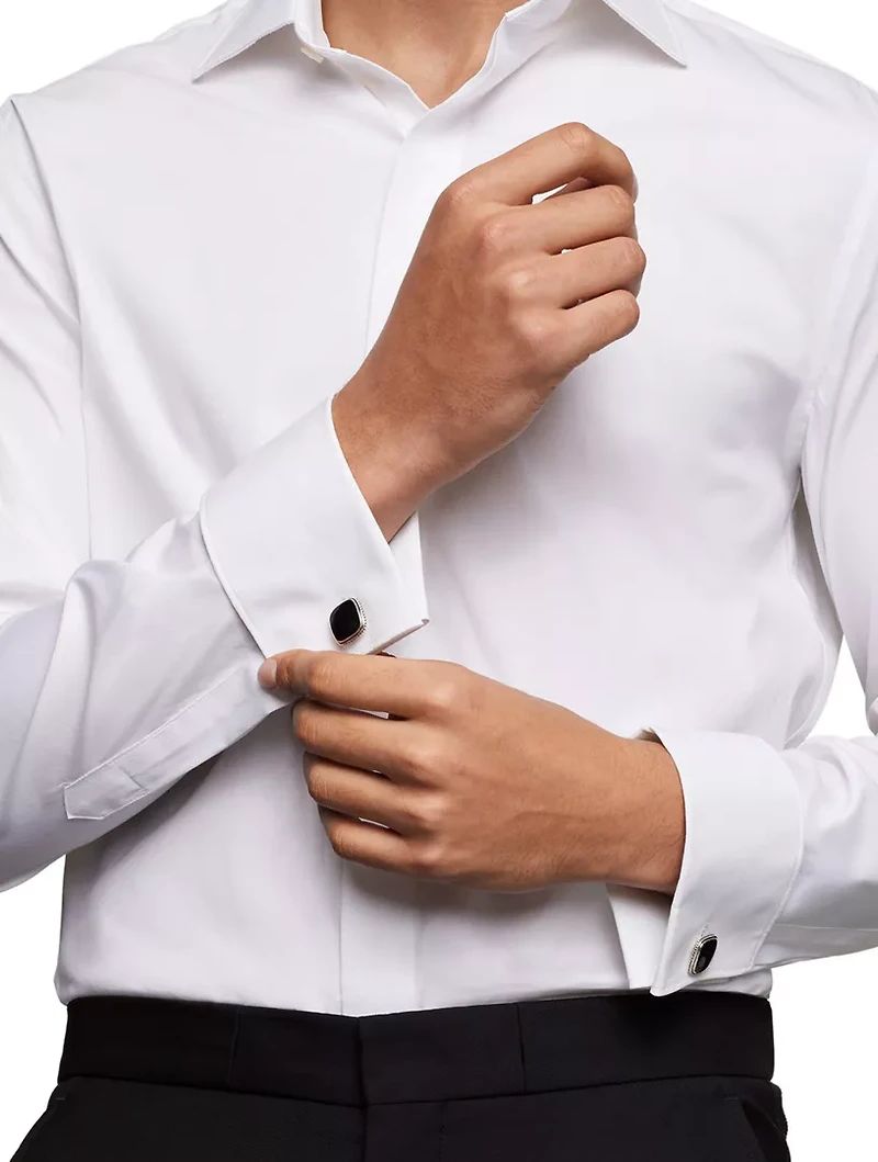 Streamline® Inlay Cufflinks In Sterling Silver With Black Onyx, 18mm