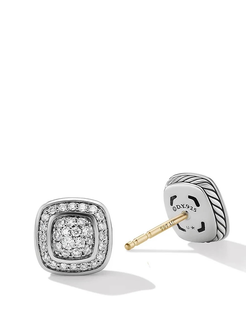 Petite Albion® Stud Earrings In Sterling Silver With Pavé Diamonds