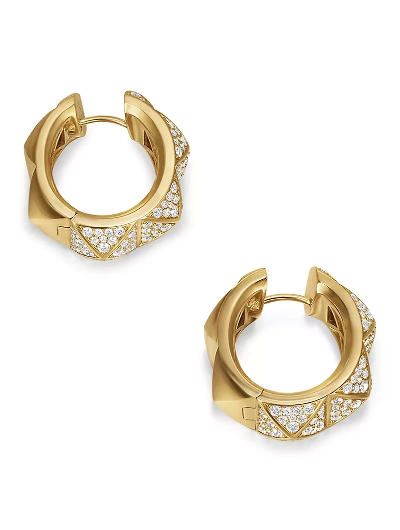 Pyramid Hoop Earrings In 18k Yellow Gold With Diamonds