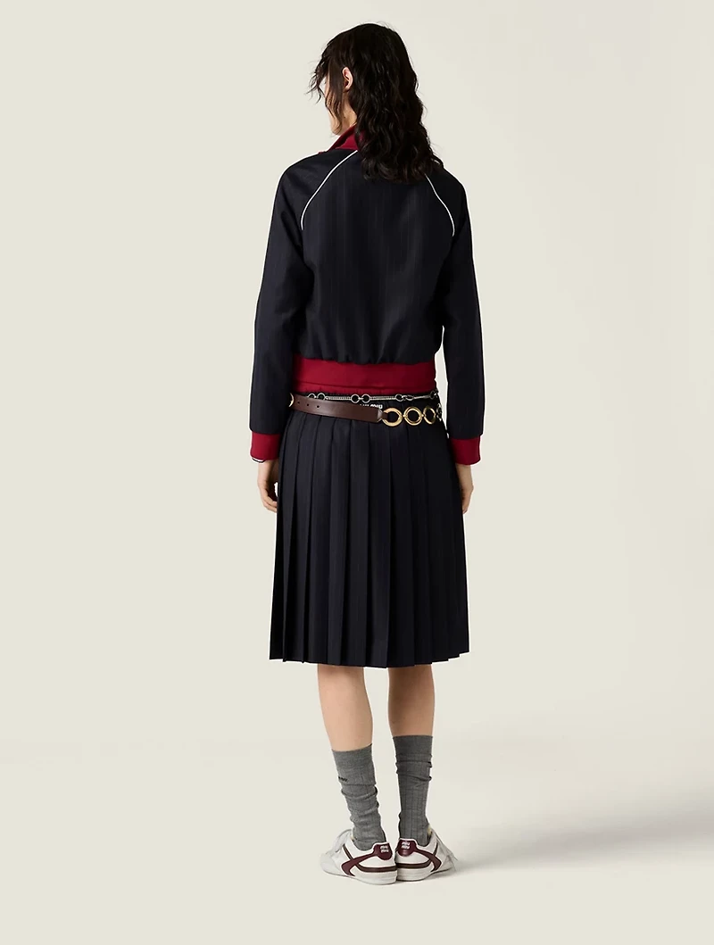 Pinstriped Zipper Blouson Jacket