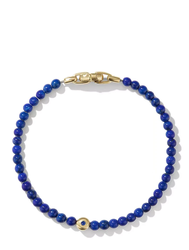 Spiritual Beads Evil Eye Bracelet With Lapis, Sapphire And 18k Yellow Gold