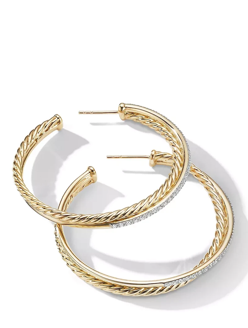 Crossover Hoop Earrings In 18k Gold With Pavé Diamonds