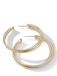 Crossover Hoop Earrings In 18k Gold With Pavé Diamonds