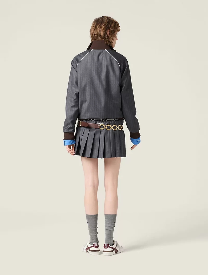 Pinstriped Zipper Blouson Jacket