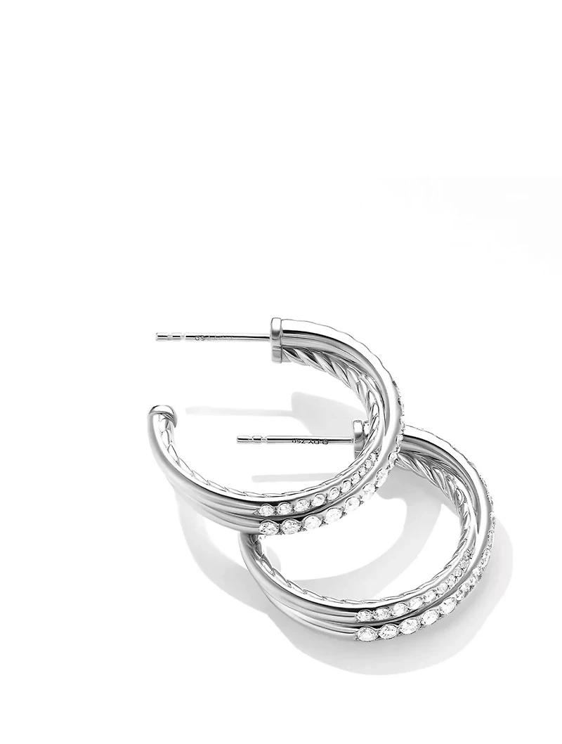 Pavé Crossover Hoop Earrings In 18k Gold With Diamonds