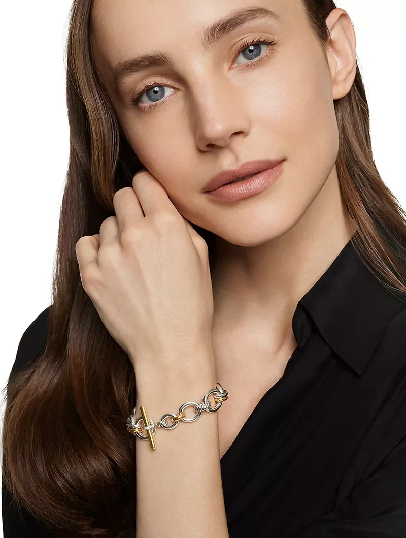 Dy Mercer® Chain Bracelet Sterling Silver With 18k Yellow Gold And Diamonds, 8mm