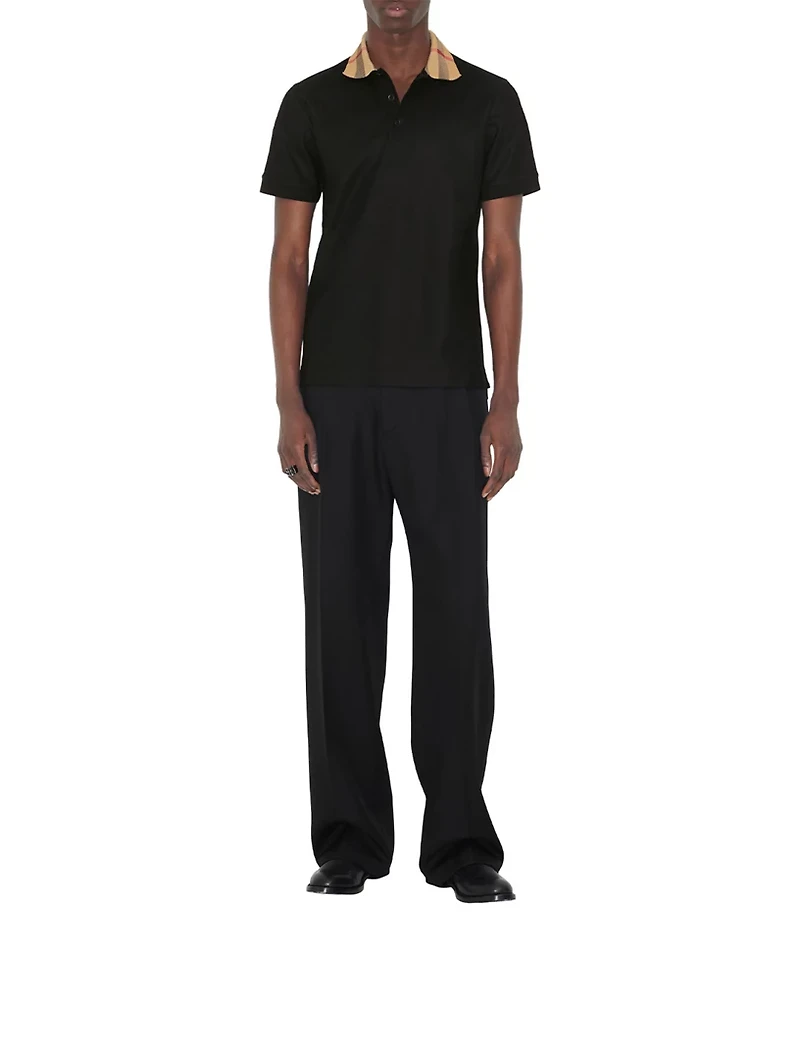 Check Collar Cotton Polo Shirt