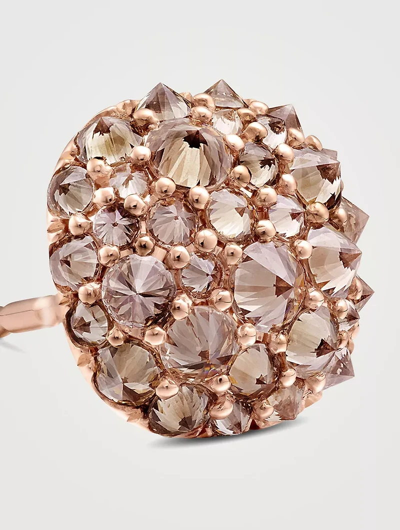 Reverse Set Pavé Cushion Stud Earrings In 18k Rose Gold With Cognac Diamonds, 8.5mm