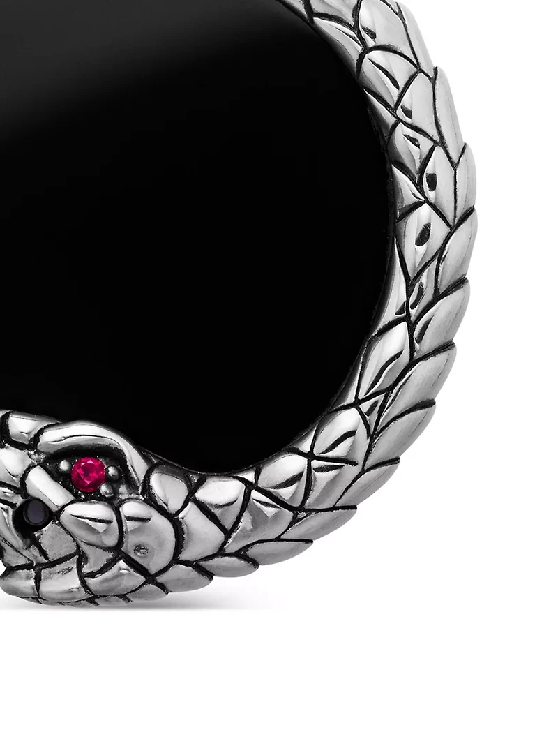 Ouroboros Amulet In Sterling Silver With Black Onyx And Ruby, 25mm