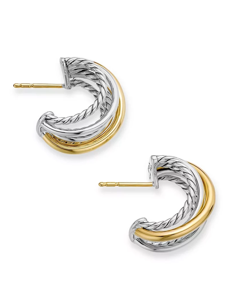 Crossover Shrimp Earrings In Sterling Silver With 18k Yellow Gold, 19.5mm