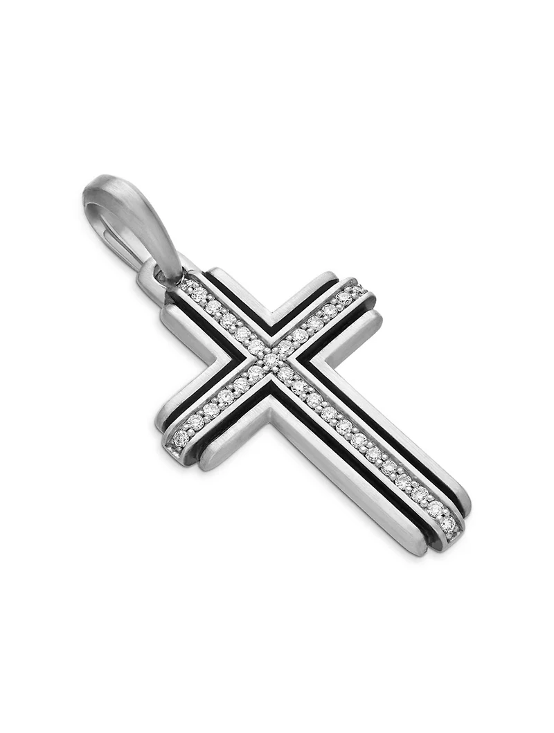 Cross Pendant In Sterling Silver With Diamonds, 34mm
